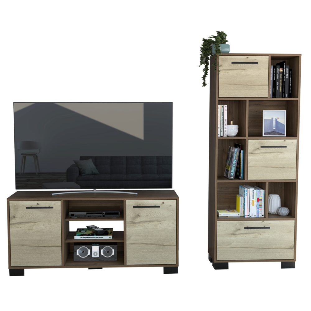 Rack + Biblioteca Marsella Color Gales y Duna Para Sala De Estar